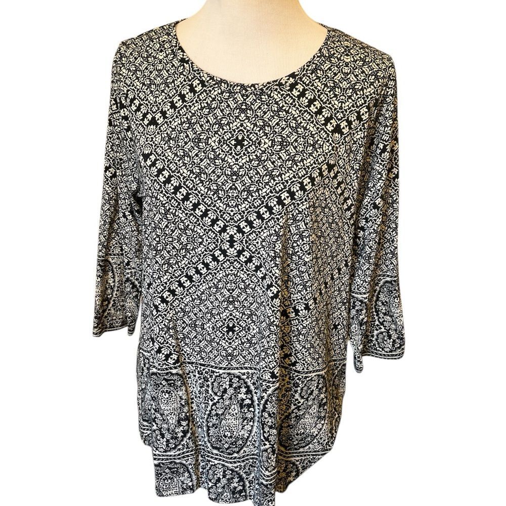 Lucky Brand Women’s Top BOHO Black and white Patterned Size 1x